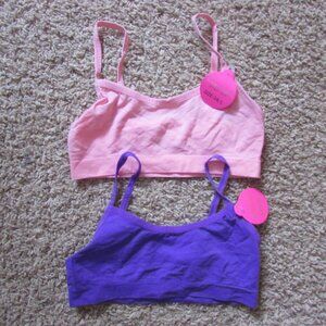 NWT Set Of 2 Girls Seamless Sports Bras 34 L Pink Purple Stretch Nylon